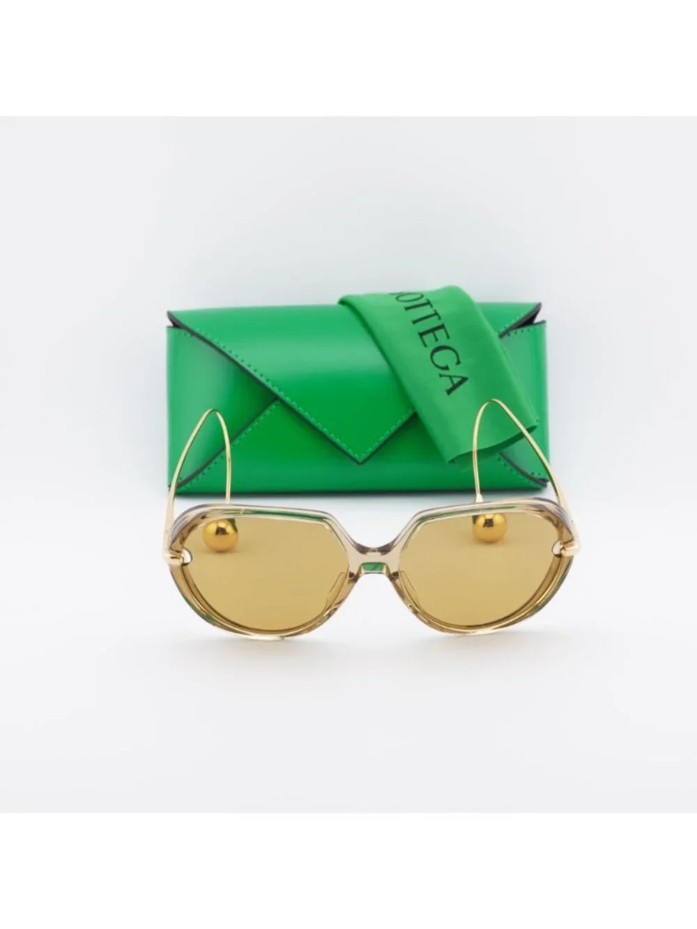 Bottega Veneta BV1436S 004 Square Sunglasses - Shiny Transparent Yellow/Gold